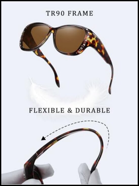 Polarized Sunglasses Fit Over Glasses UV400 Protection Retro Frame Rhinestone main image 5